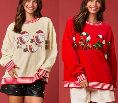 🎅Pullover med paljetter från Skating Santa för kvinnor