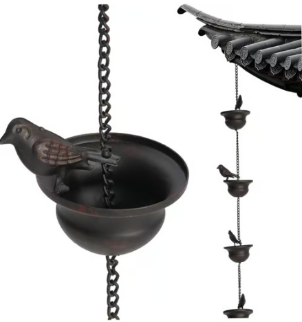 Dekorativ regnkedja med fågelbadsdesign