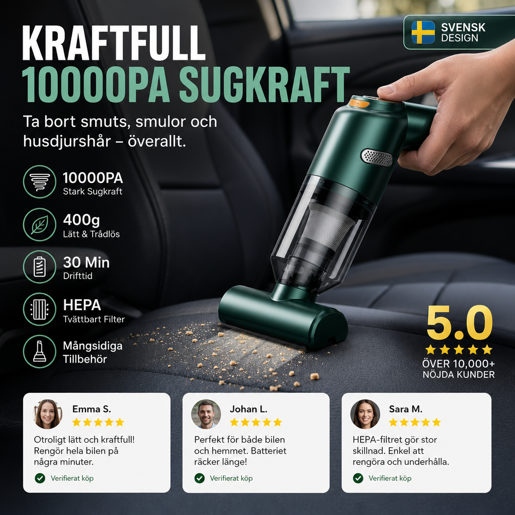 🚗 50% RABATT NU! 🔋 Kraftfull Trådlös Dammsugare för Bil – Kompakt & Sladdlös – Stark Sugkraft för Snabb & Enkel Rengöring 🧹
