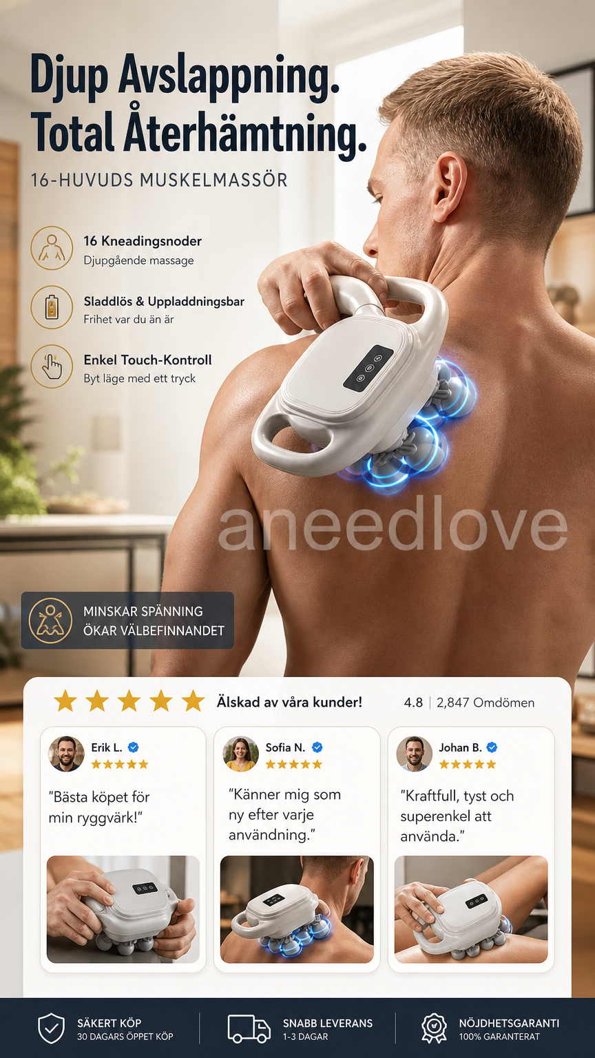 ⏳50 % rabatt under en begränsad tid⏰Sladdlös muskelmassager med 16 massagihuvuden💆