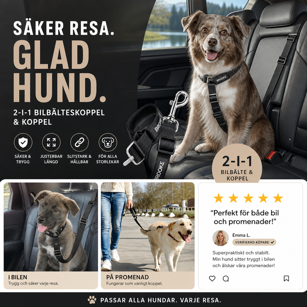 🛒 50% RABATT NU! 🐶 2-i-1 hundbilssäkerhetsbälte och promenadkoppel – Stabil & slitstark – Perfekt för bilresor och utomhuspromenader 🚗🌿