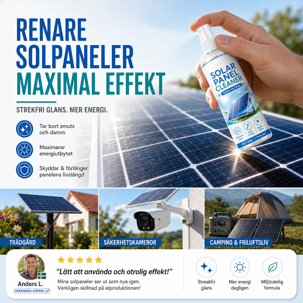 🛒 50 % RABATT NU! ☀️ Rengöringsspray för Solpaneler – Hjälper Till Att Avlägsna Smuts & Hålla Panelerna Rena 💧✨