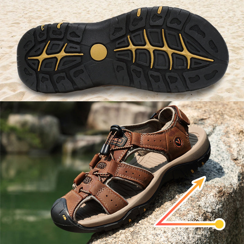👟 50% RABATT NU! ☀️ Bekväma Utomhusstrandskor i Läder – Stängt Tåskydd & Halksäker Sula – Perfekt för Strand, Resor & Vardag – Finns i Flera Färger 🌊