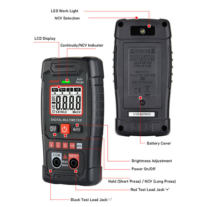 🔧⚡️ Smart multimeter mot brännskador! 4000 räkningar, automatiskt val av mätområde, handflatstor mätanordning med noll fel ✨