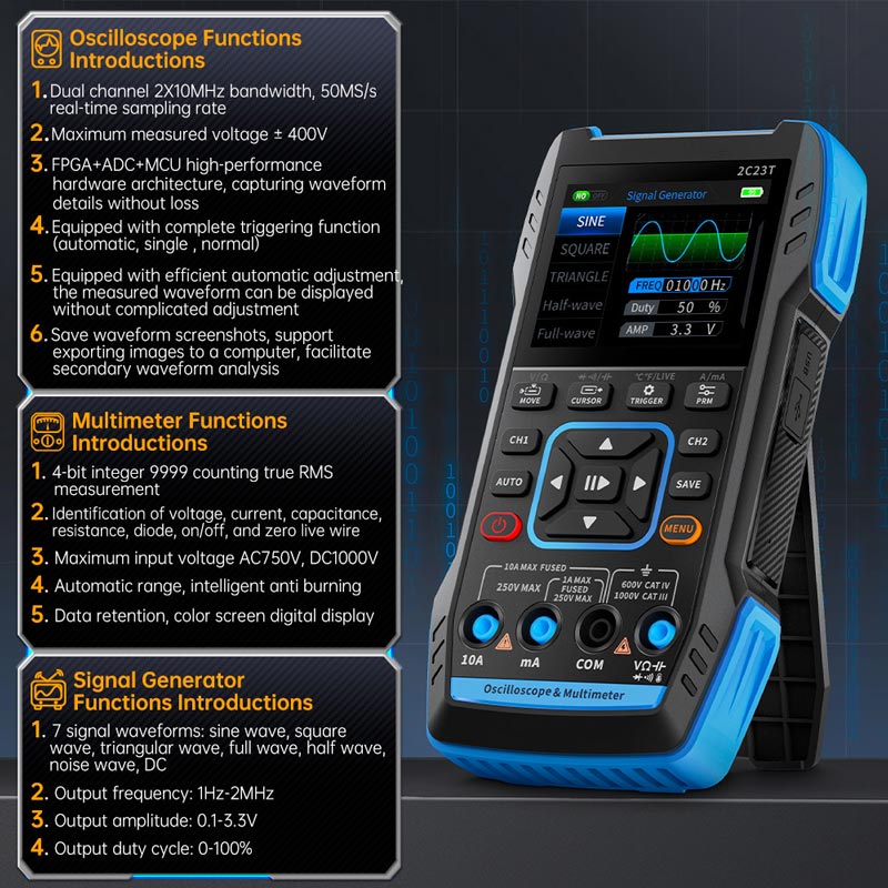 2C23T Digital Oscilloscope Multimeter DDS Generator 3 in 1