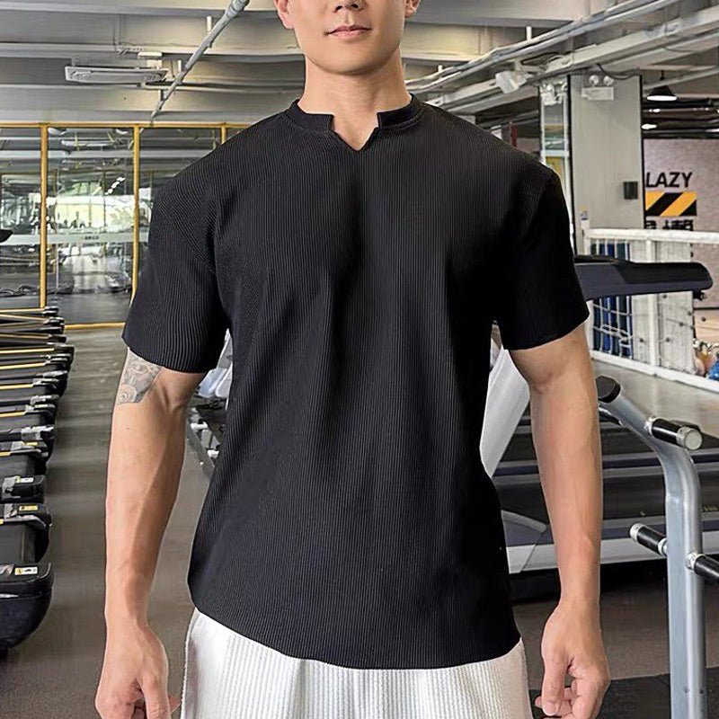 V-ringad kortärmad T-shirt för män för atletisk träning