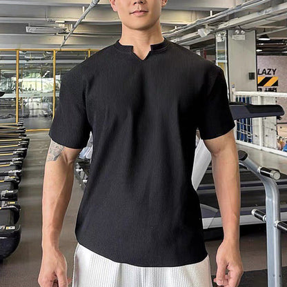 V-ringad kortärmad T-shirt för män för atletisk träning
