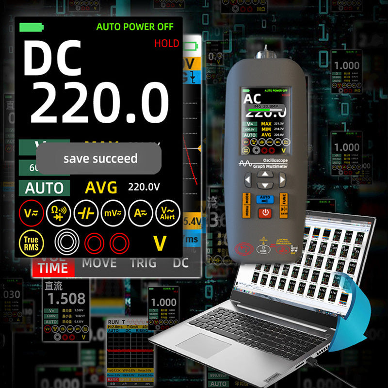 3-i-1 Handhållen grafisk multimeter - Oscilloskop, inspektör och ficklampa