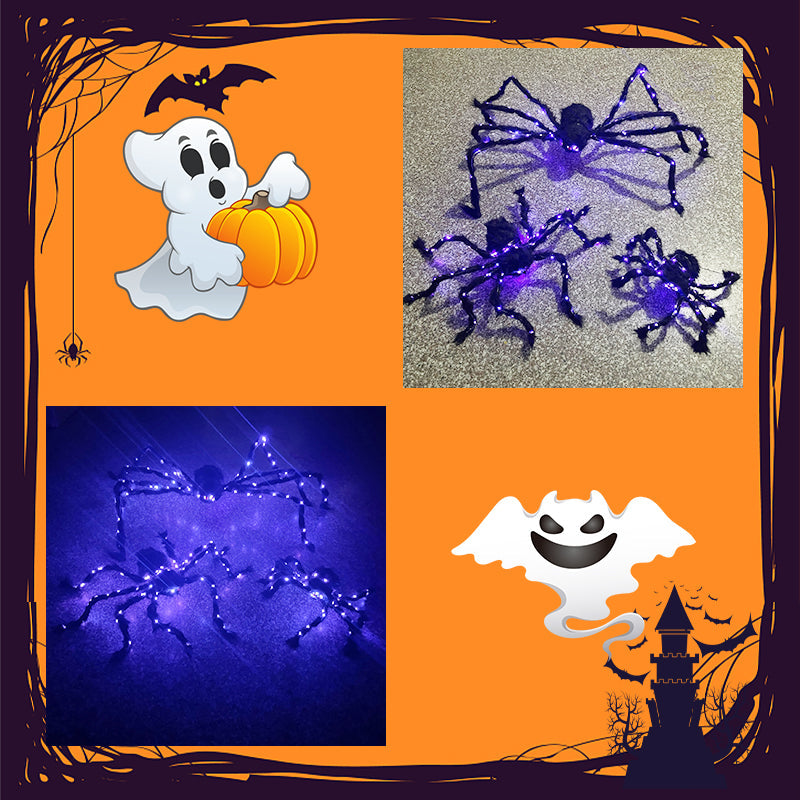 Halloween-dekoration med svart spindel och ljus