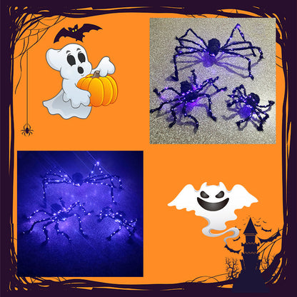 Halloween-dekoration med svart spindel och ljus
