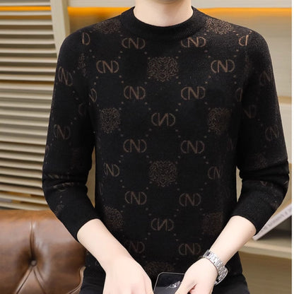 Förtjockad tröja med rund hals och tryck för män