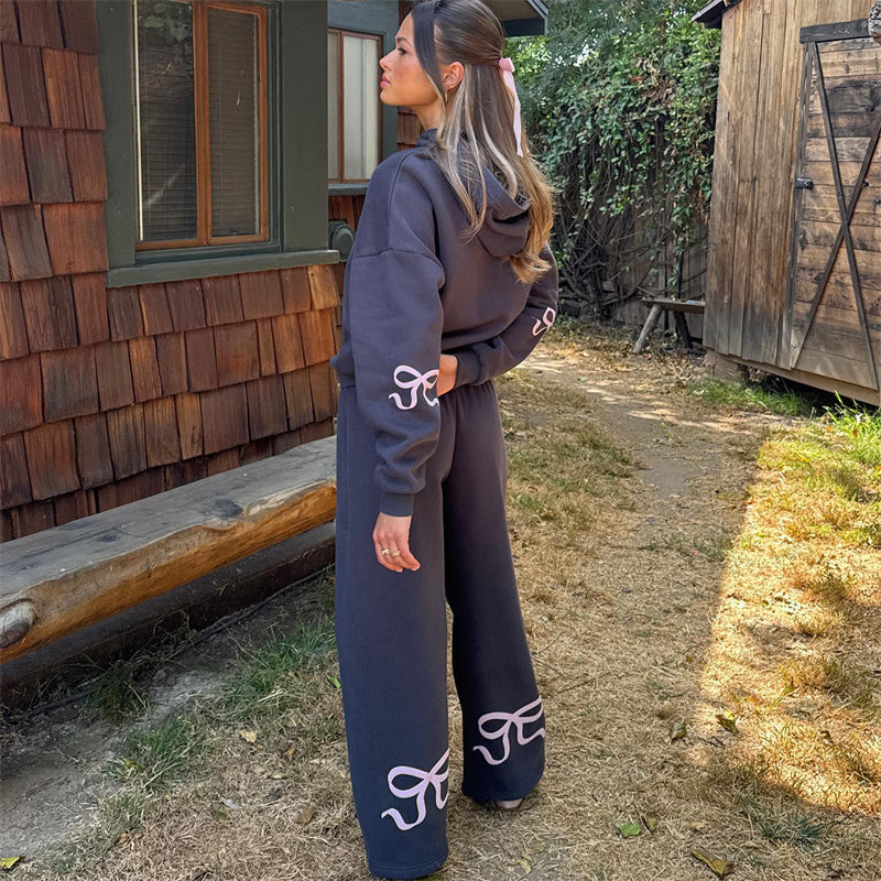 🎅Julerbjudande med begränsad giltighetstid🎀Hoodie-set med rosettkant för kvinnor