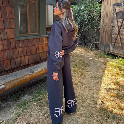 🎅Julerbjudande med begränsad giltighetstid🎀Hoodie-set med rosettkant för kvinnor