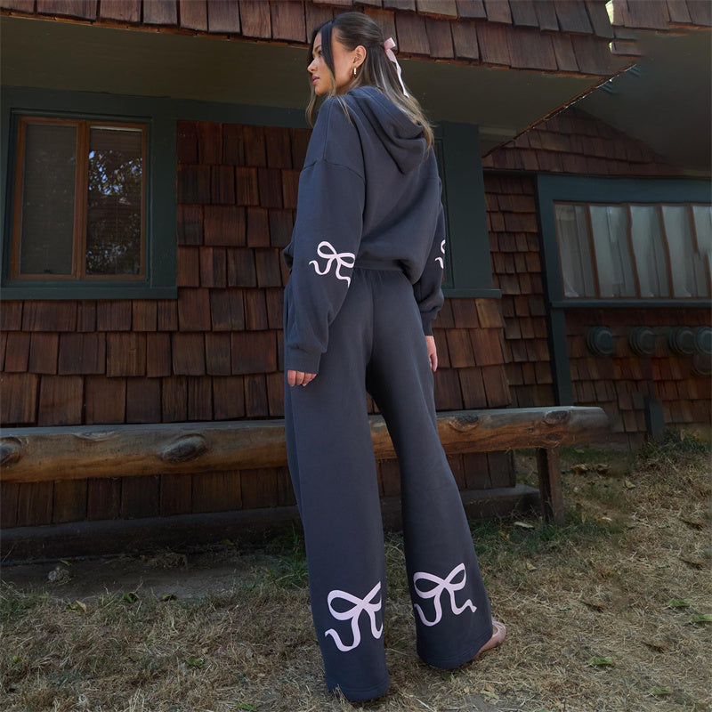 🎅Julerbjudande med begränsad giltighetstid🎀Hoodie-set med rosettkant för kvinnor
