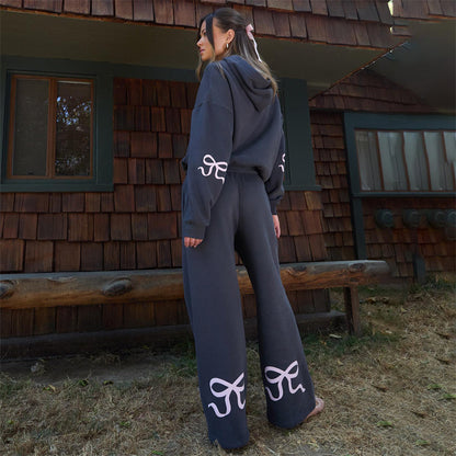 🎅Julerbjudande med begränsad giltighetstid🎀Hoodie-set med rosettkant för kvinnor