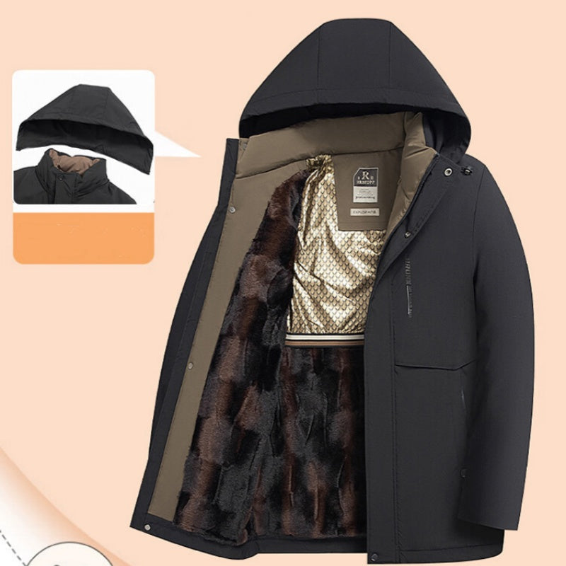 Parkasjacka med tjock huva och termotröja för herrar