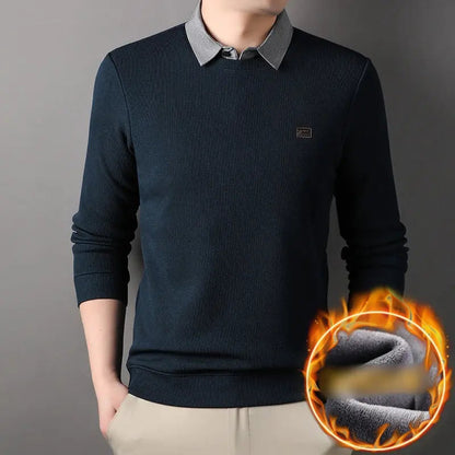 🔥50% off🔥false tvådelar mäns varma stickade tröja