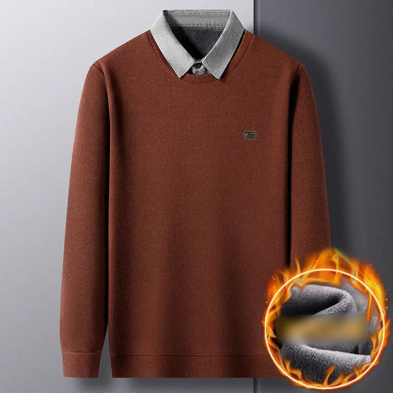 🔥50% off🔥false tvådelar mäns varma stickade tröja