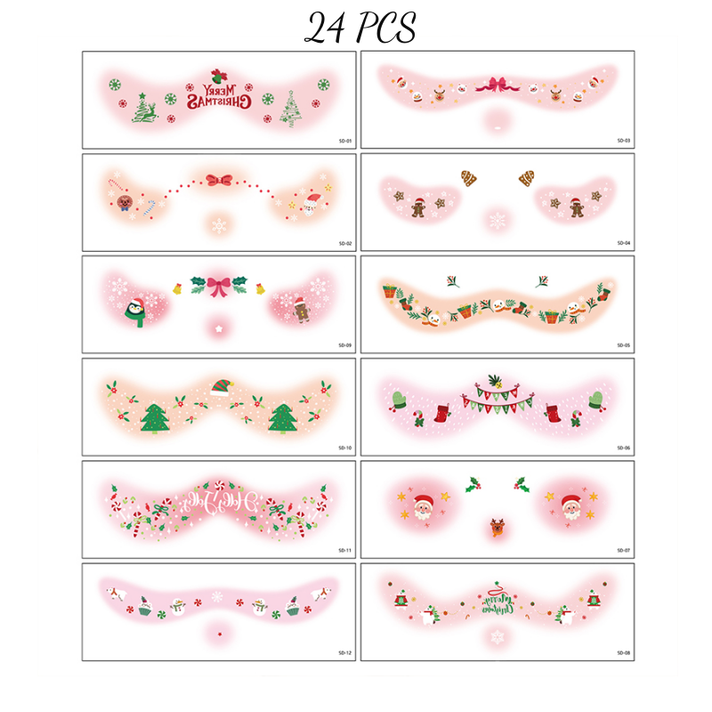 12 ark tillfälliga ansiktstatueringar med julmotiv för barn