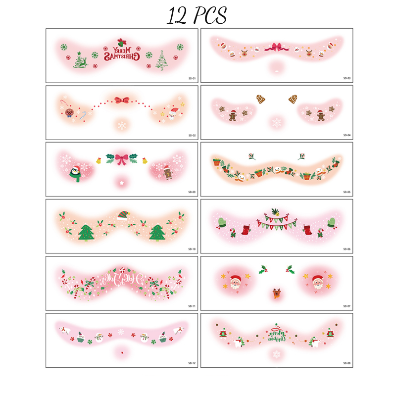 12 ark tillfälliga ansiktstatueringar med julmotiv för barn