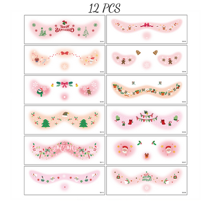 12 ark tillfälliga ansiktstatueringar med julmotiv för barn