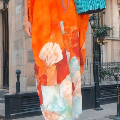 👗 60% RABATT! 🌸 Lätt Långklänning med Halv Ärm i Blommigt Tryck – Flytande Siluett, Avslappnad Passform & Sommarstil ☀️