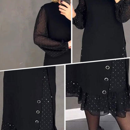 👗 60% RABATT! 💎 ENFÄRGAD STRASSKLÄNNING - Elegant Rund Halsringning med Glittrande Detaljer, Perfekt för Fest och Särskilda Tillfällen, Bekväm och Smickrande Passform 🌟✨