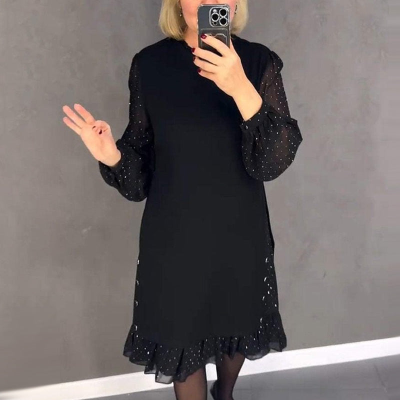 👗 60% RABATT! 💎 ENFÄRGAD STRASSKLÄNNING - Elegant Rund Halsringning med Glittrande Detaljer, Perfekt för Fest och Särskilda Tillfällen, Bekväm och Smickrande Passform 🌟✨