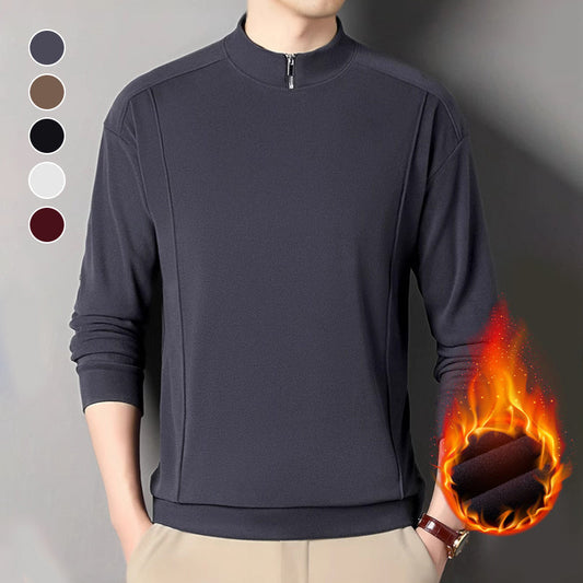 Mysig långärmad pullover med dragkedja och krage för män