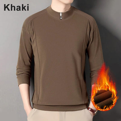 Mysig långärmad pullover med dragkedja och krage för män