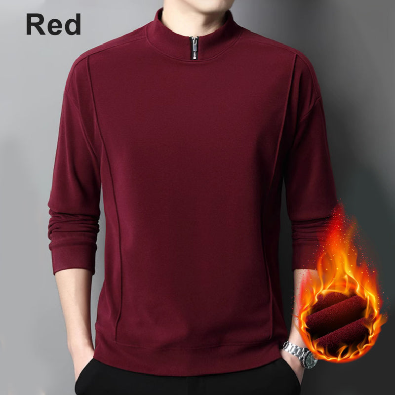 Mysig långärmad pullover med dragkedja och krage för män
