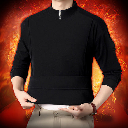 Mysig långärmad pullover med dragkedja och krage för män