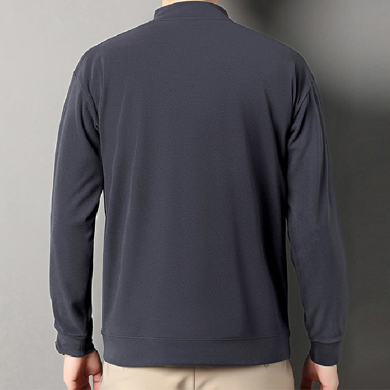 Mysig långärmad pullover med dragkedja och krage för män