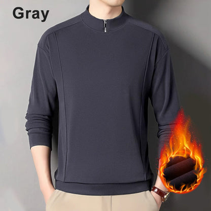 Mysig långärmad pullover med dragkedja och krage för män