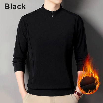 Mysig långärmad pullover med dragkedja och krage för män