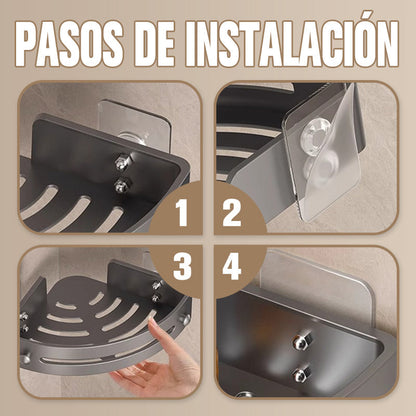 Hörn duschhylla utan borrning med krokar