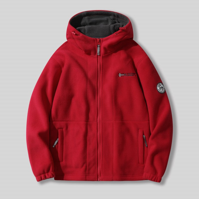 🎅Christmas pre-sale🎁Herrejacka med huva och varm huva i dubbelsidig fuskfleece