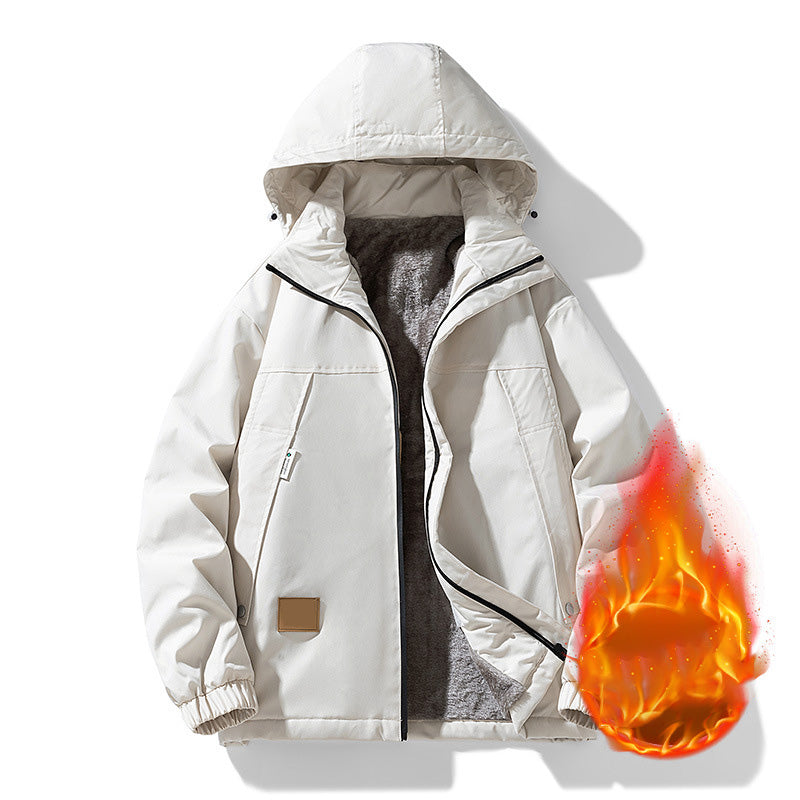 Casual varm jacka med dragkedja och huva för män