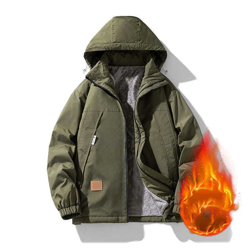 Casual varm jacka med dragkedja och huva för män