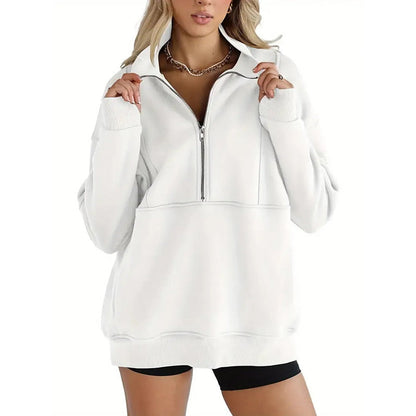 Casual blus för kvinnor med krage och halv dragkedja