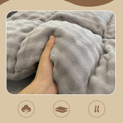 🛏️ 50% RABATT NU! ✨ Vinter Fluffig Plush Milk Velvet Tröstset - Ultra-mjuk termisk design med modernt broderi för mysig sängkläder 🏠❄️