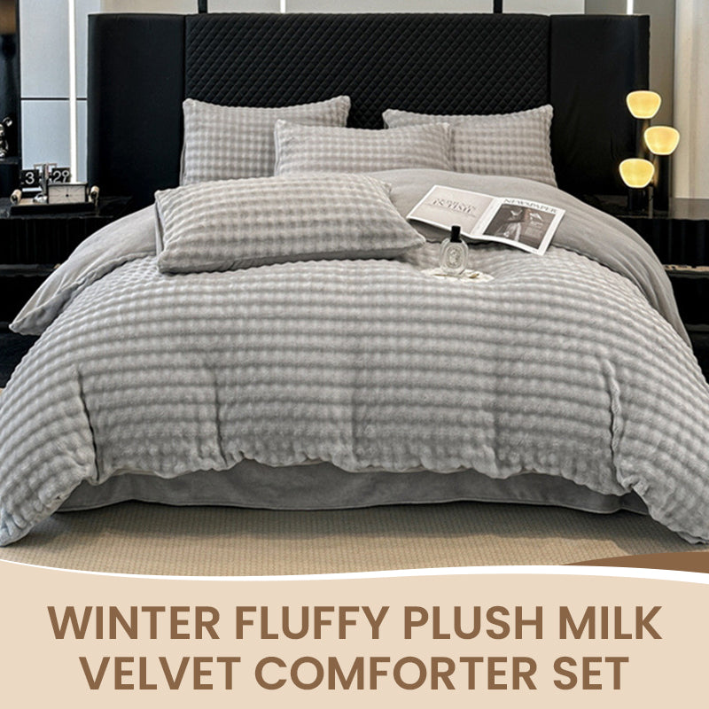 🛏️ 50% RABATT NU! ✨ Vinter Fluffig Plush Milk Velvet Tröstset - Ultra-mjuk termisk design med modernt broderi för mysig sängkläder 🏠❄️