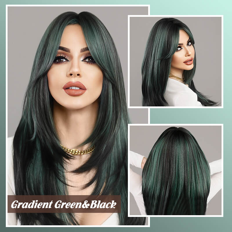 🔥wig Långt hårskiktade lugg peruker