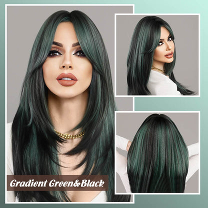 🔥wig Långt hårskiktade lugg peruker