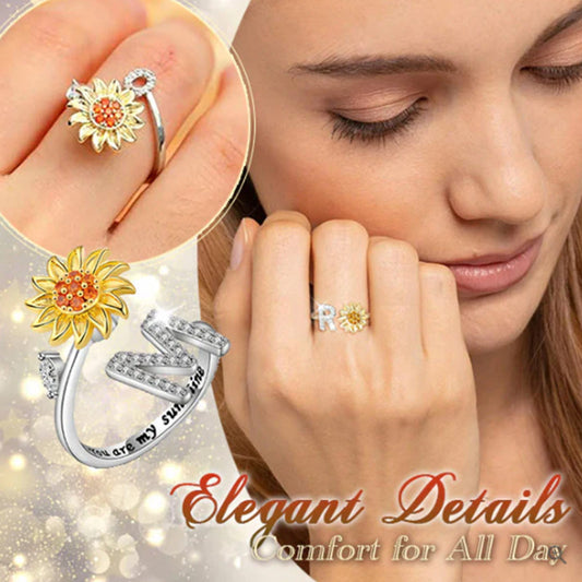 Justerbar Spinner Sunflower Alphabet Ring
