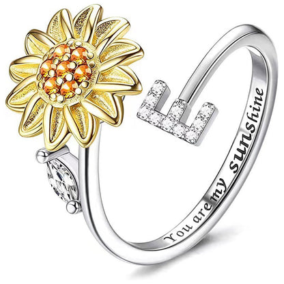 Justerbar Spinner Sunflower Alphabet Ring