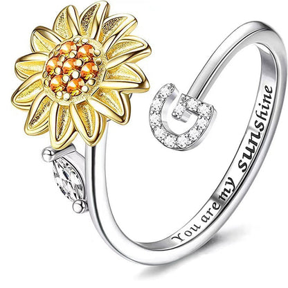 Justerbar Spinner Sunflower Alphabet Ring