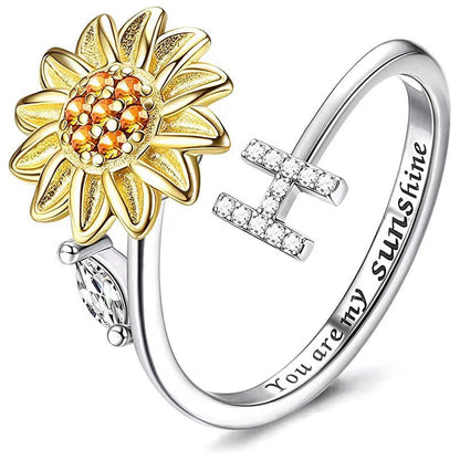 Justerbar Spinner Sunflower Alphabet Ring