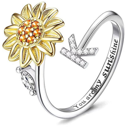 Justerbar Spinner Sunflower Alphabet Ring