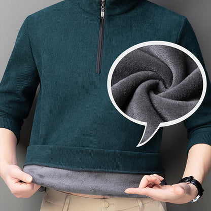🔥Tidsbegränsat specialerbjudande🔥Quarter Zip Pullover med plyschfoder för herrar - Köp 2 och få fri frakt